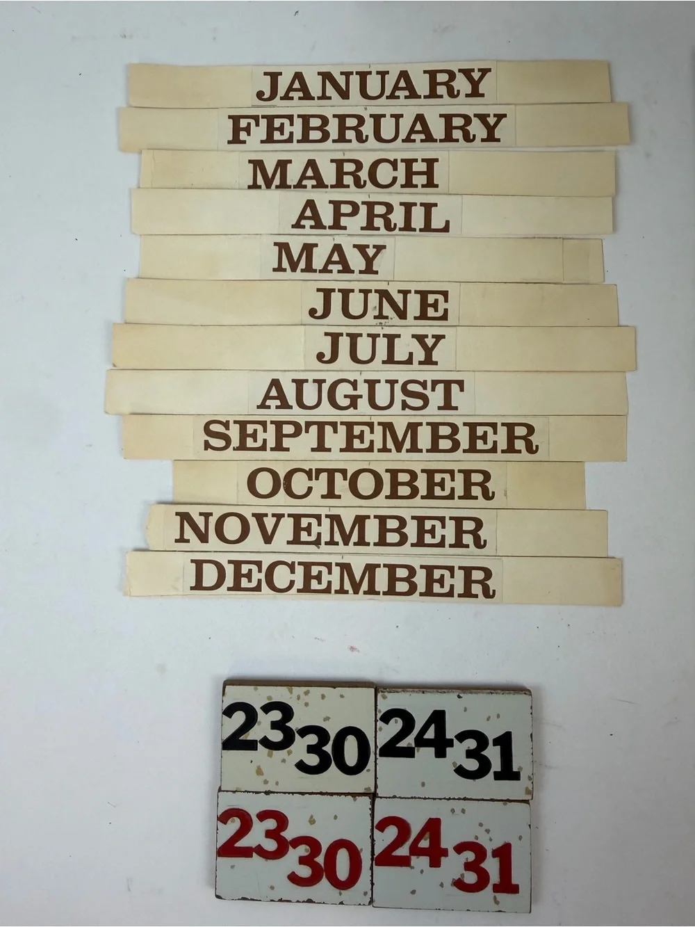 Vintage Wooden Perpetual Wall Calendar Complete Set Signed Windmill Oil Painting